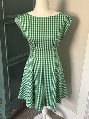 kate spade Green and White Gingham Fit-and-Flare Mini Dress
